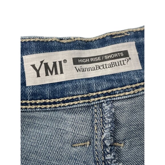 YMI WannaBettaButt High Rise Denim Shorts Frayed Hem Button Fly Closure Sz 7/28 - Picture 6 of 7